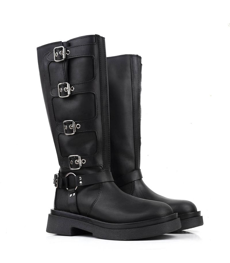 Botas altas moteras de cuero negro