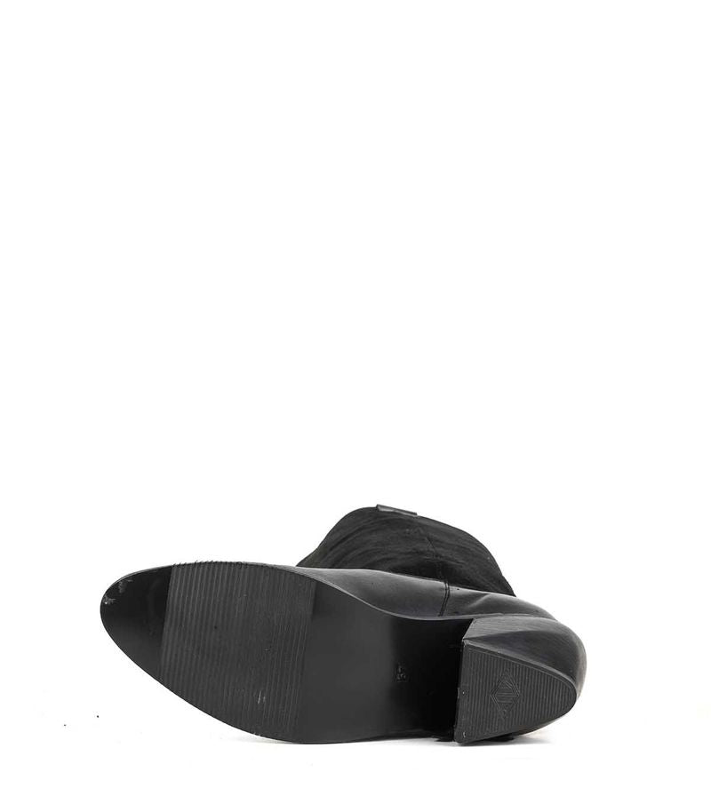 Botas texanas en cuero y gamuza negro con flecos