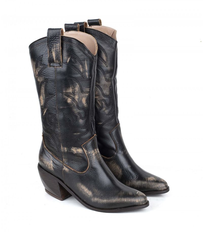Botas texanas vintage taco bajo de cuero negro