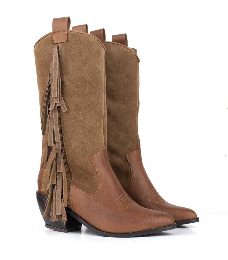 Botas texanas en cuero y gamuza suela con flecos