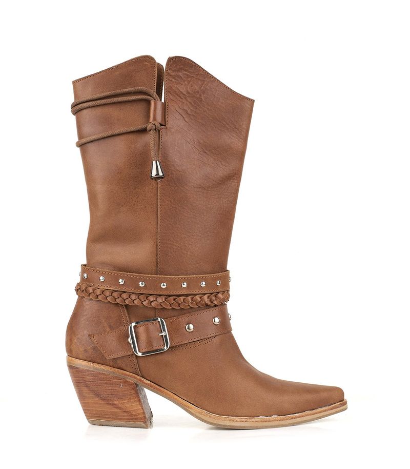 Botas texanas de cuero suela con detalles de tiras y taco medio
