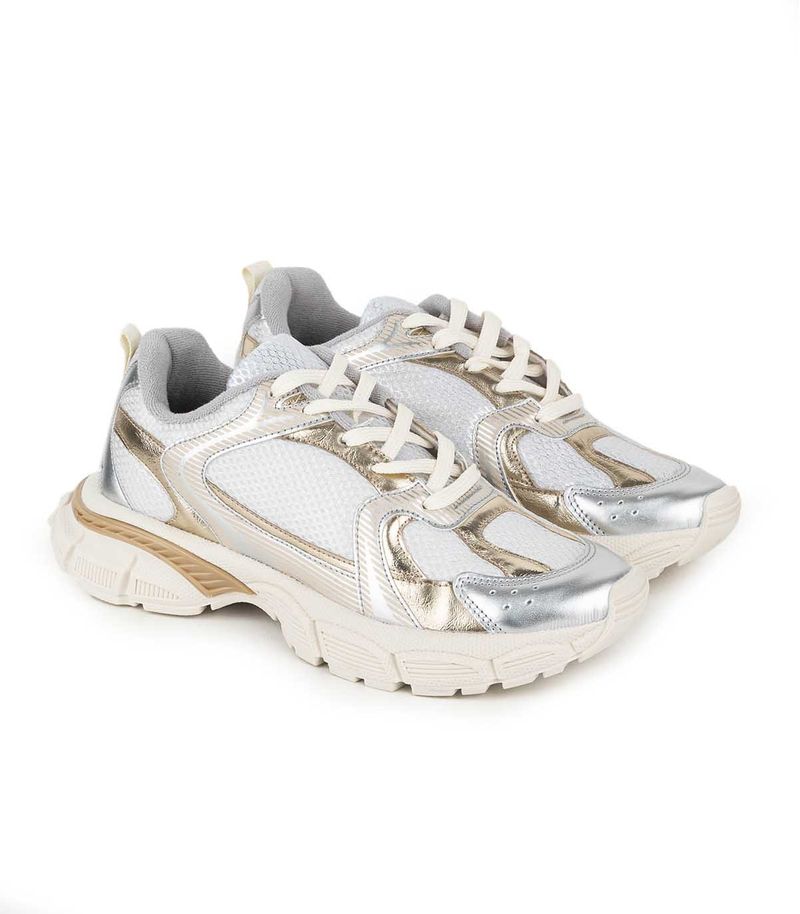 Zapatillas urbanas símil cuero oro combinadas livianas