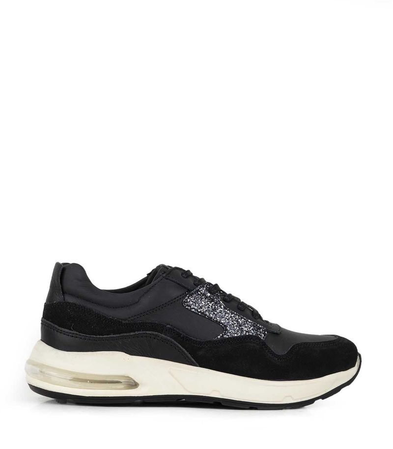 Zapatillas urbanas de cuero y gamuza negra con cámara de aire