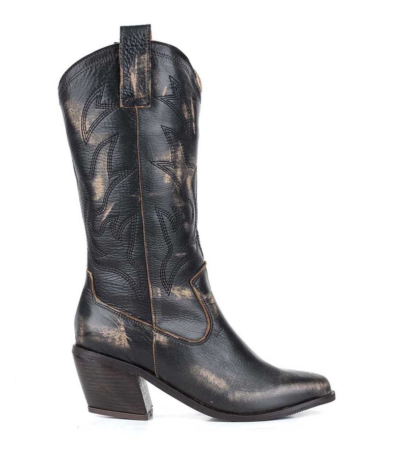 Botas texanas vintage taco bajo de cuero negro